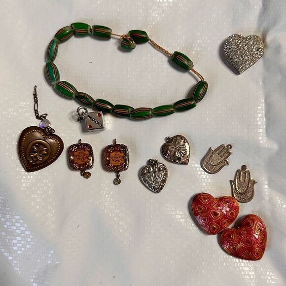Jewelry lot for rehab; charms, Venetian watermelon beads, hearts, bangles - Picture 1 of 14